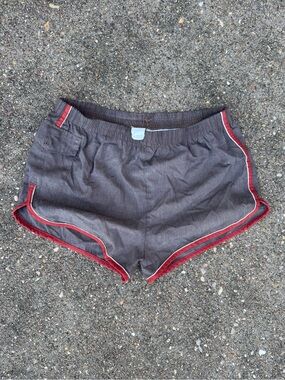 Vintage Grey Swimming Shorts with Red Trim